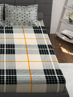 Thumbnail for Story@home White & Grey Geometric Cotton 152 TC Queen Bedsheet With 2 Pillow Covers - Distacart