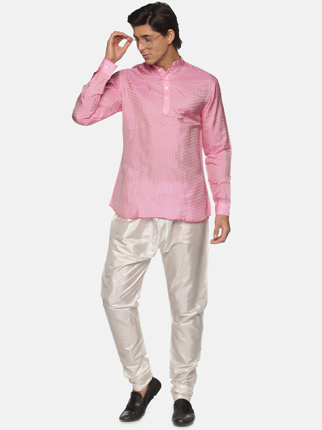 Sethukrishna Men Pink Angrakha Kurta with Pyjamas - Distacart