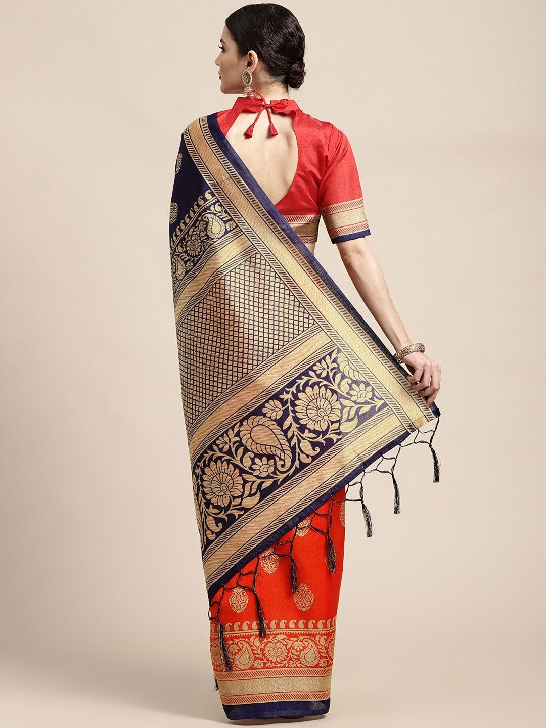 Saree Mall Ethnic Motifs Printed Half & Half Art Silk Sarees - Distacart