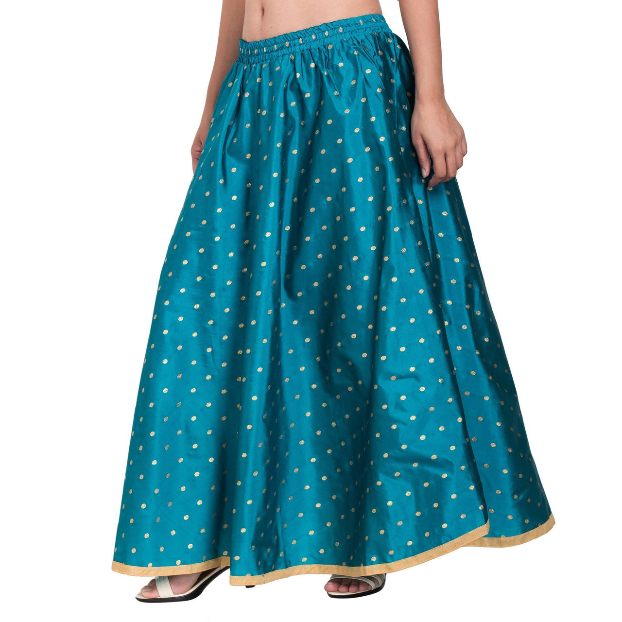 Asmaani Turquoise Color Golden Zari Work Maxi Skirt