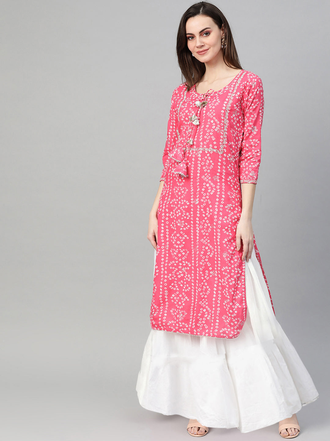 Ishin Women Pink & White Printed Straight Kurta - Distacart