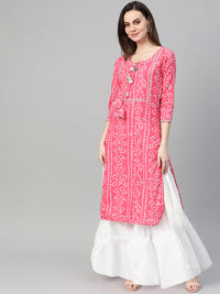 Thumbnail for Ishin Women Pink & White Printed Straight Kurta - Distacart