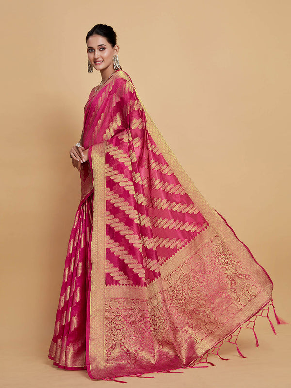 Sangria Ethnic Motifs Woven Design Organza Saree - Distacart