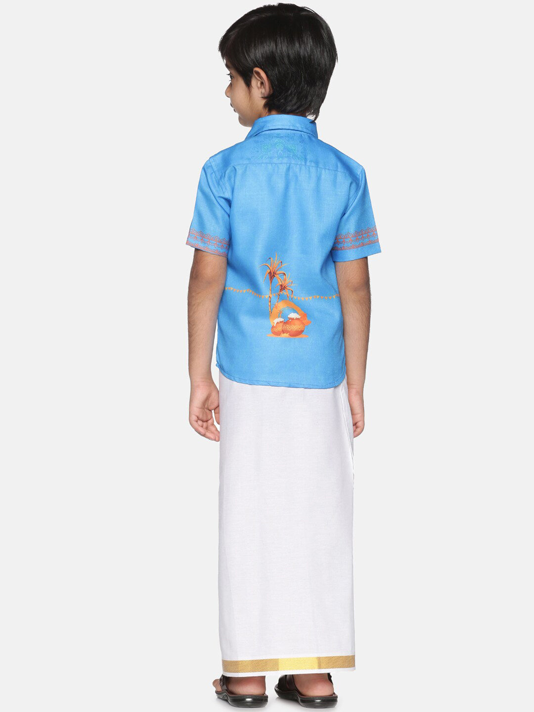 Sethukrishna Boys Traditional Boys Blue & White Printed Shirt with Dhoti - Distacart
