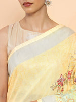 Thumbnail for Soch Yellow & Green Floral Zari Pure Linen Saree - Distacart