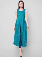 Thumbnail for Kalini Women Turquoise Blue Ethnic Motifs High-Slit Kurta - Distacart