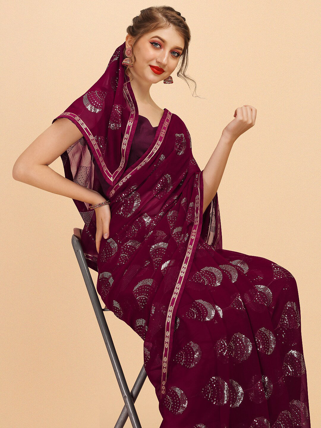 Sangria Women Burgundy Sarees - Distacart