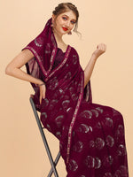 Thumbnail for Sangria Women Burgundy Sarees - Distacart