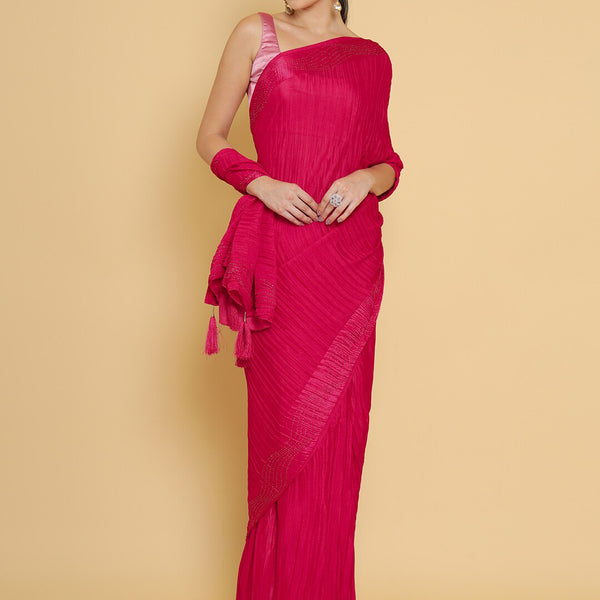 Soch Pink & Silver-Toned Beads and Stones Saree - Distacart