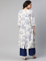 Thumbnail for Biba Women Off-White & Blue Printed A-Line Kurta - Distacart