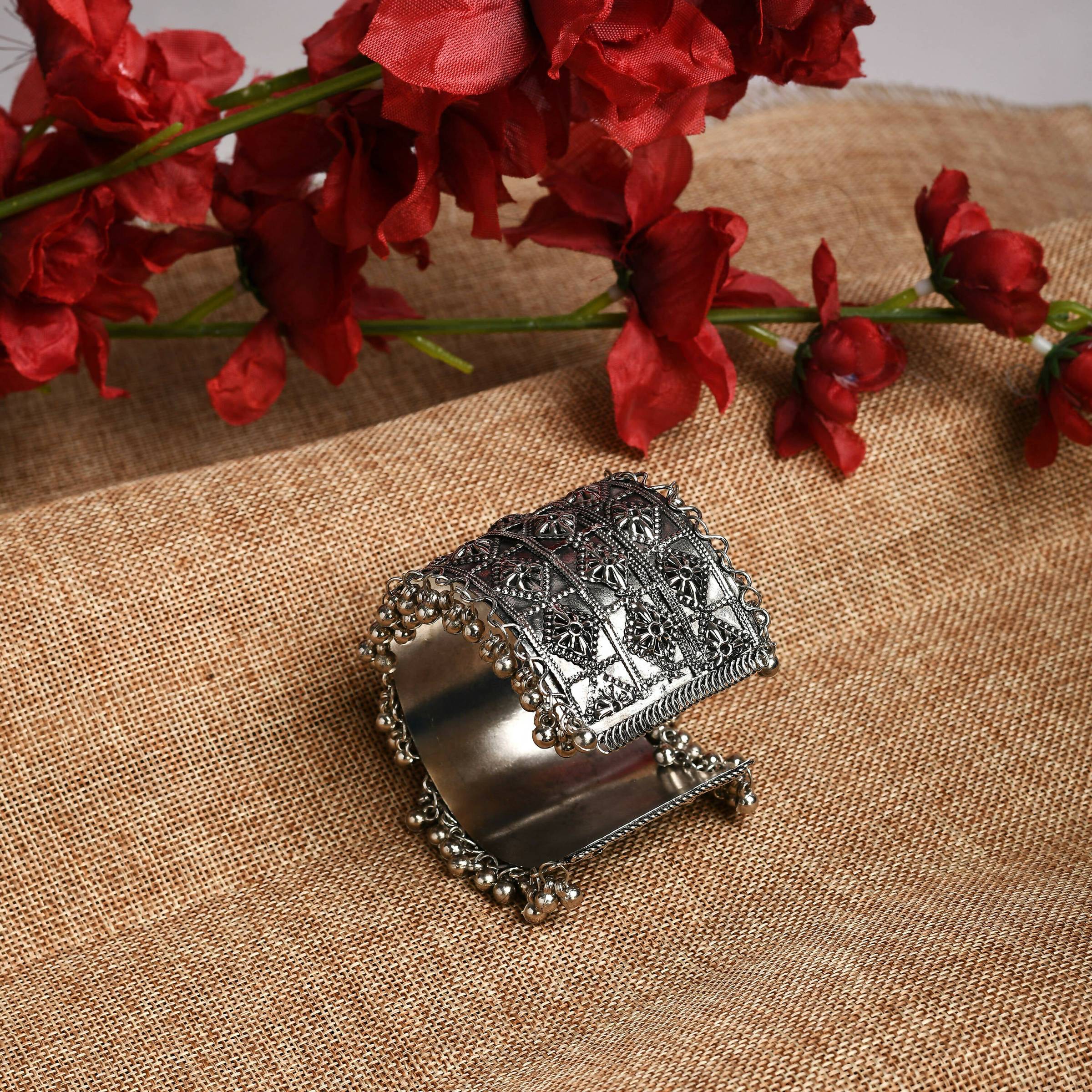 Mominos Fashion Joharkamal Oxidised Silver-Plated Ghungroo Handcraft Bracelet - Design 024 - Distacart