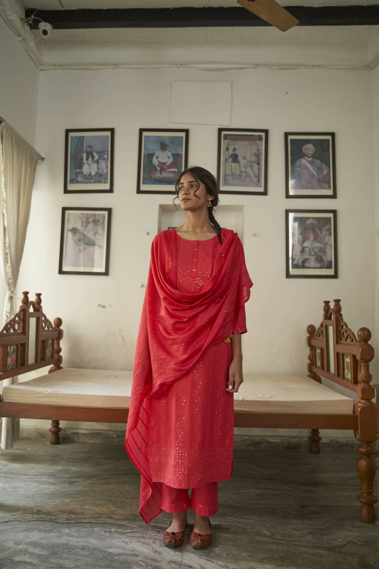 Red Rayon Sequence Embroidery work Straight kurta with Pant & Dupatta - Akashara - Distacart