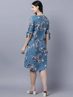 Thumbnail for Myshka Women Teal Blue Grey Printed A-line Dress - Distacart