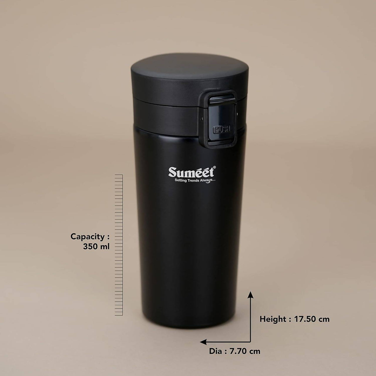Sumeet Stainless Steel Vacuum Hot & Cold Tumbler - 350 ml (Black) - Distacart
