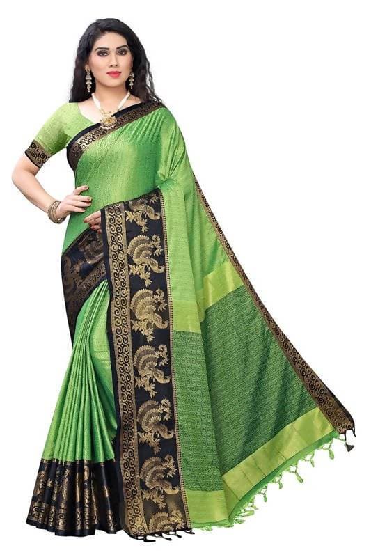 Vamika Banarasi Jacquard Weaving Green Saree (DHONI GREEN)