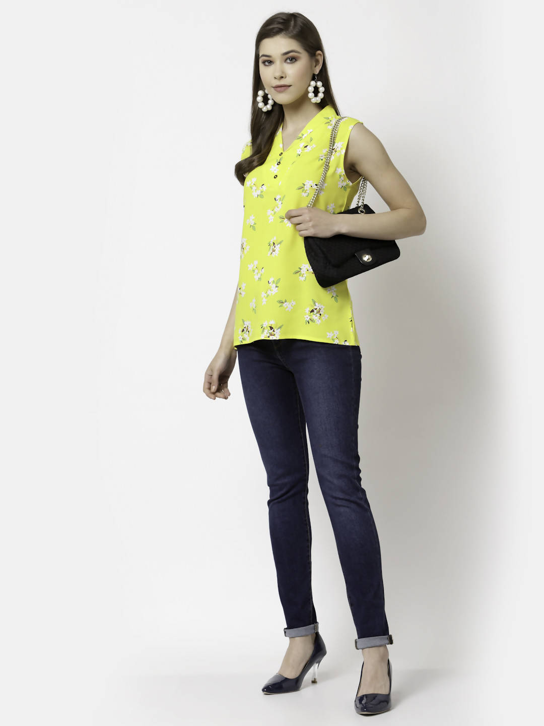 Myshka Printed Sleeveless V-Neck Casual Cotton Top For Women