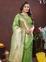 Thumbnail for Lorenvalley Fashion Parotgreen Soft Silk Woven Design Gold Zari Weaving Saree - Distacart