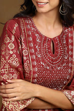 Thumbnail for Juniper Women Maroon Shantoon Printed Anarkali Dress - Distacart