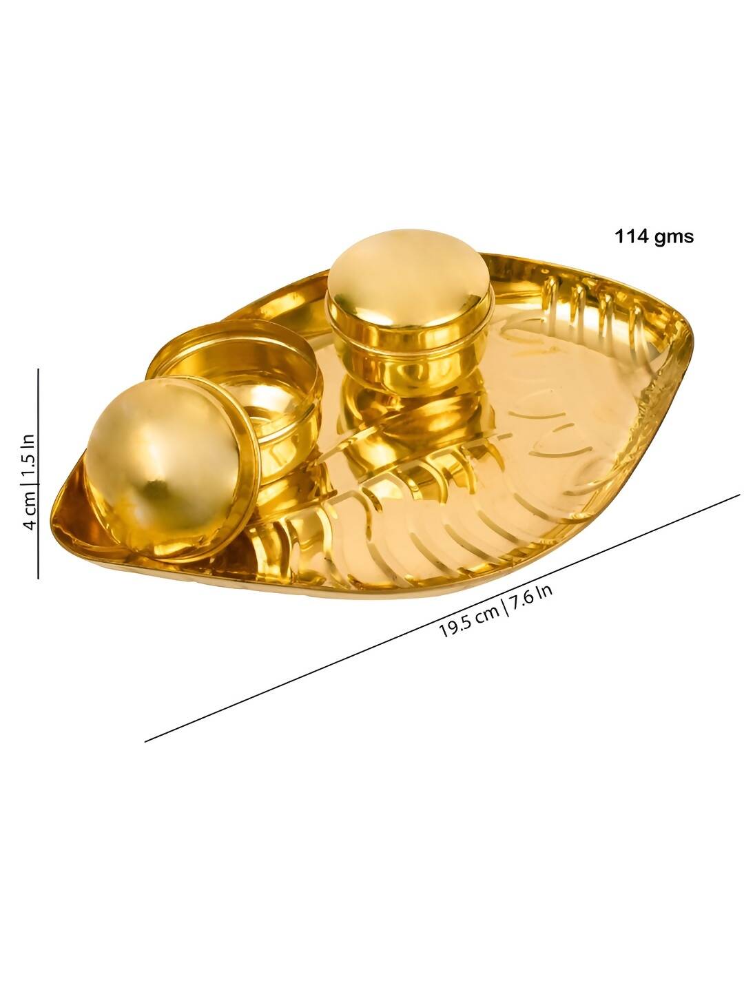 Spillbox Gold-toned Textured Brass Sangu Thali With 2 Pieces Bowl Pooja Essential - Distacart