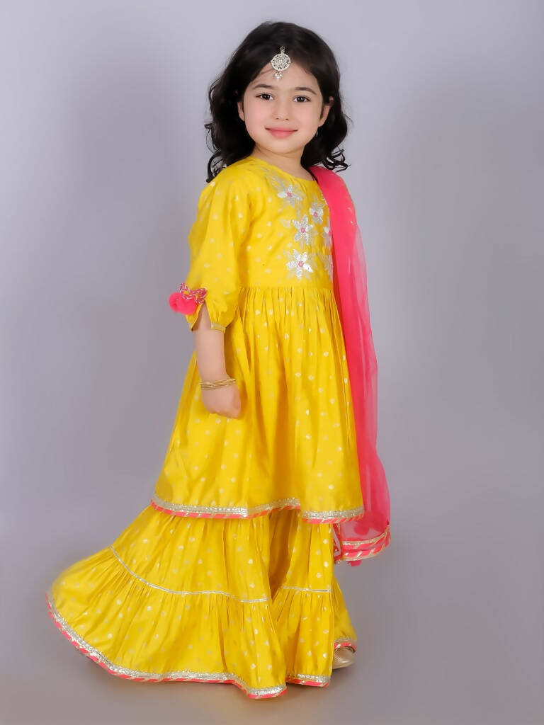 Lil Drama Ethnic Girls Yellow kurta with Sharara and Dupatta set - Distacart