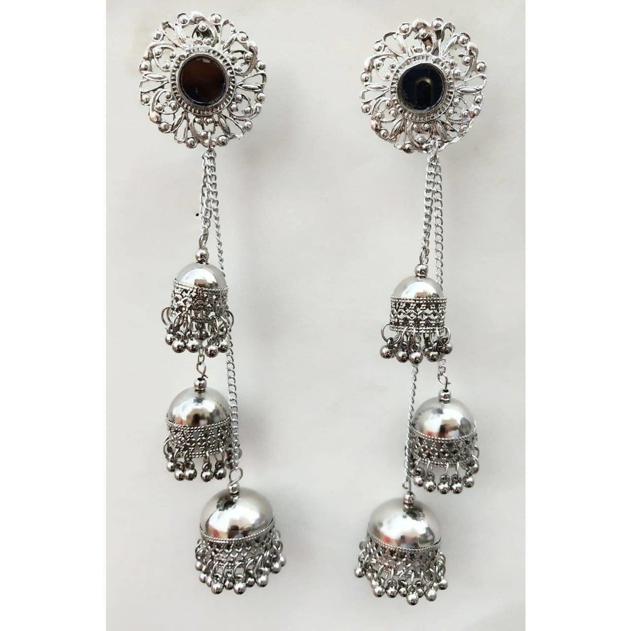 Floral Hanging Triple Jhumka Set Earrings