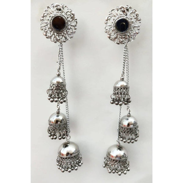 Floral Hanging Triple Jhumka Set Earrings