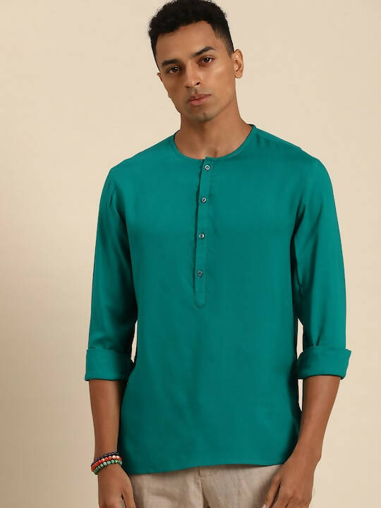 Sea Green Men Rayon Solid Opaque Casual Shirt - Mahotsav - Distacart