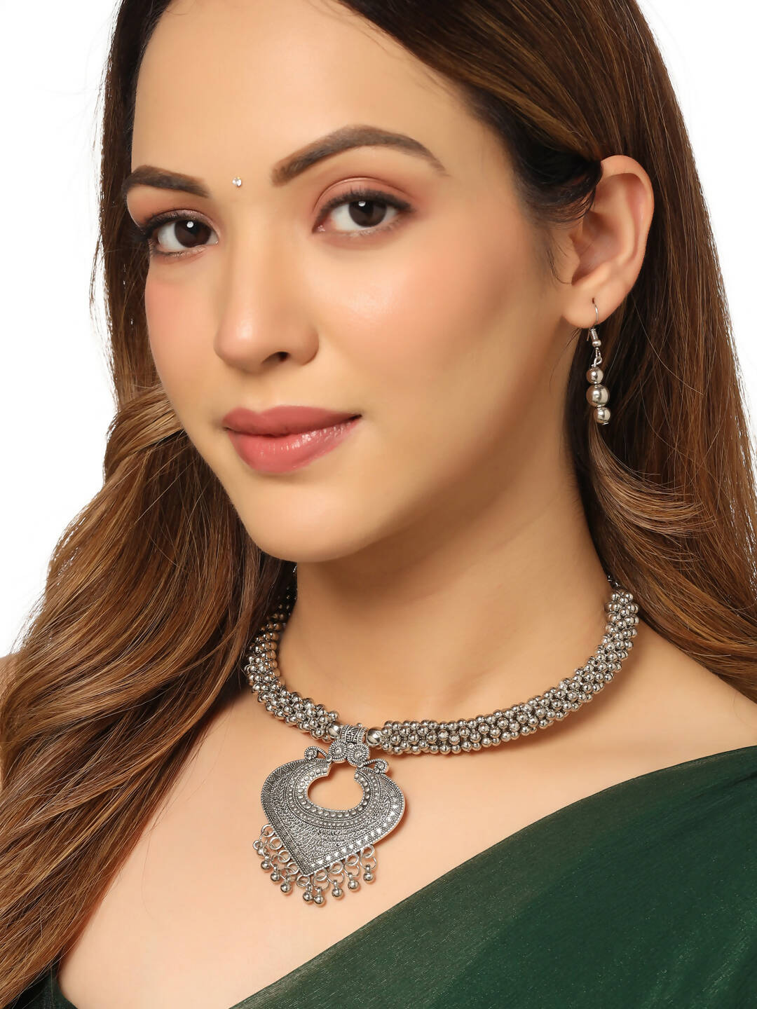 NVR Women Silver Toned Oxidised Jewellery Set - Distacart