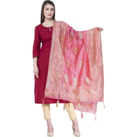 Thumbnail for A R Silk Women's Gold Print Silk Light Pink Dupattas and Chunnis