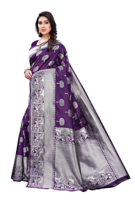 Vamika Banarasi Jacquard Weaving Purple Saree 
