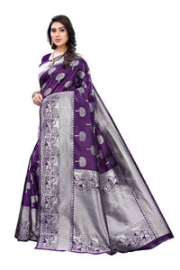 Thumbnail for Vamika Banarasi Jacquard Weaving Purple Saree 