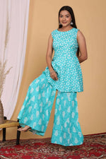 Thumbnail for Vamika Women Printed Cotton Sky Blue Party Wear/Casual Wear Kurta Set/Suit - Distacart