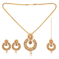 Thumbnail for Tehzeeb Creations Stone Studded Chain Pendent And Earrings With Pearl