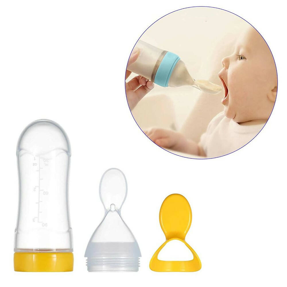 Safe-O-Kid Easy Squeezy Silicone Food Feeder Spoon (Soft Tip) Bottle- Yellow- 90mL - Distacart