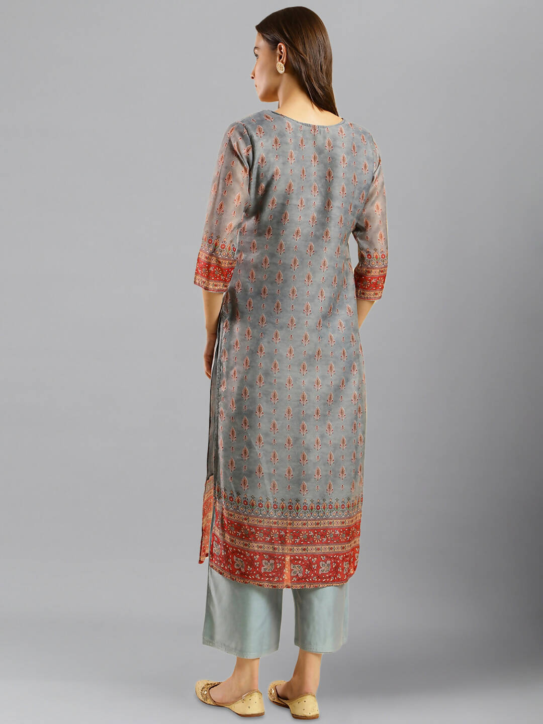 Grey Chinon Digital Printed With Hand Work Kurta - Himanshi - Distacart