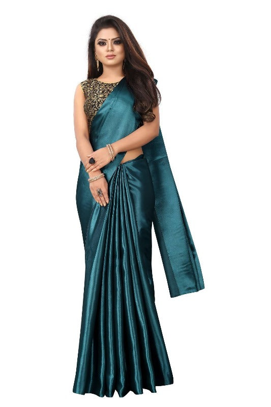 Vamika Rama Green Satin Designer Saree (PAVITRA RAMA)