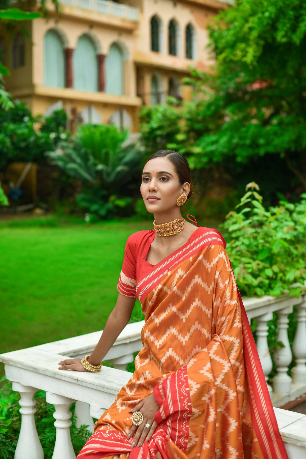 Vishnu Weaves Women's Orange Handloom Raw Silk Zari Woven Saree with Blouse - Distacart