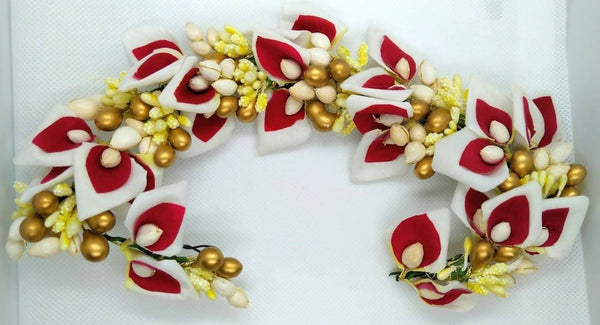 Pink & White Flower With Gold Beads Hair Gajra