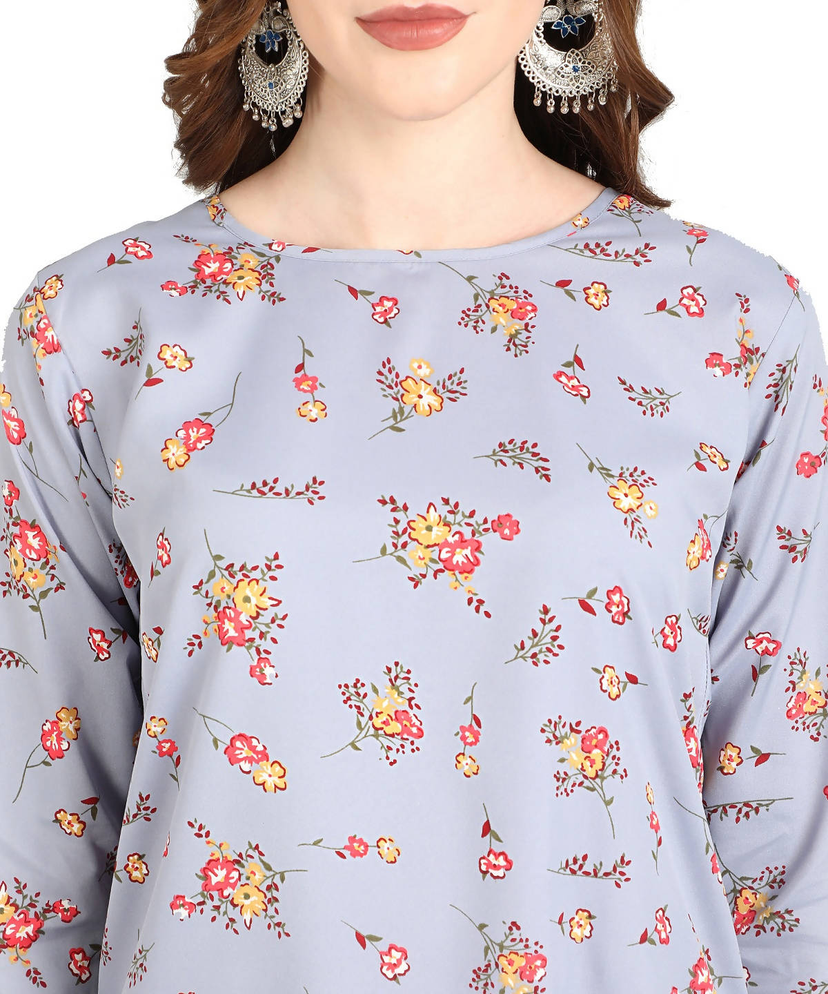 Vamika Grey French Crepe Printed Party Wear/Casual Wear Kurti - Distacart