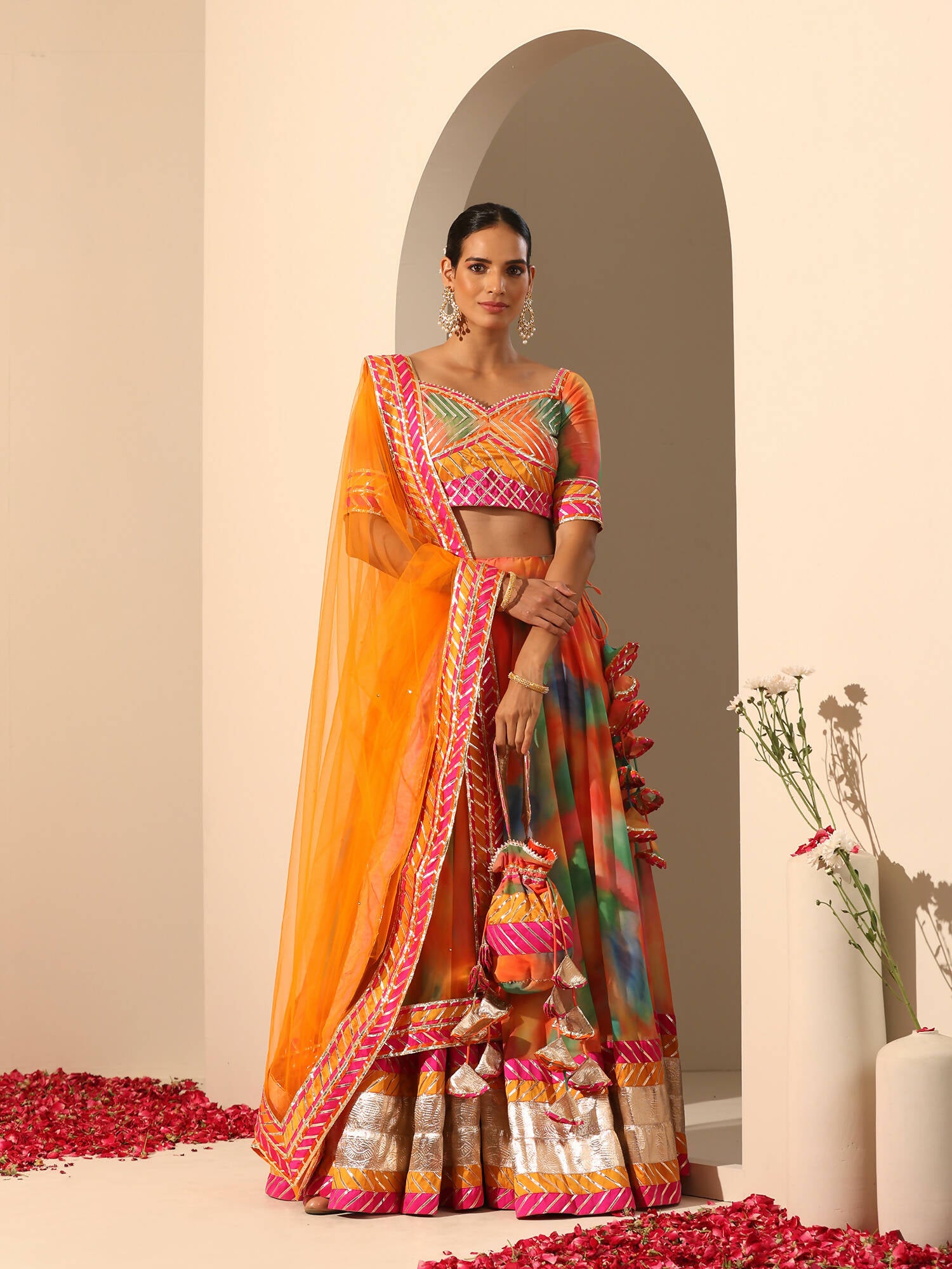 Pomcha Jaipur Orange Gul Rangbirangi Lehenga Set - Distacart