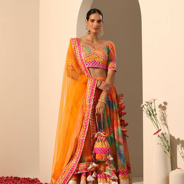 Pomcha Jaipur Orange Gul Rangbirangi Lehenga Set - Distacart