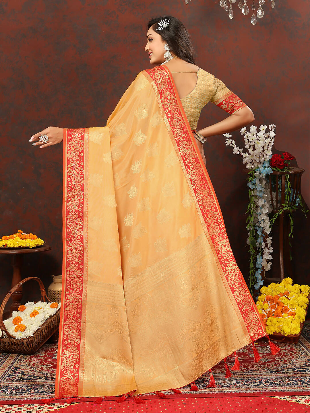 Lorenvalley Fashion Gold Cotton Woven Design with Zari Weaving Design Saree - Distacart