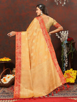 Thumbnail for Lorenvalley Fashion Gold Cotton Woven Design with Zari Weaving Design Saree - Distacart