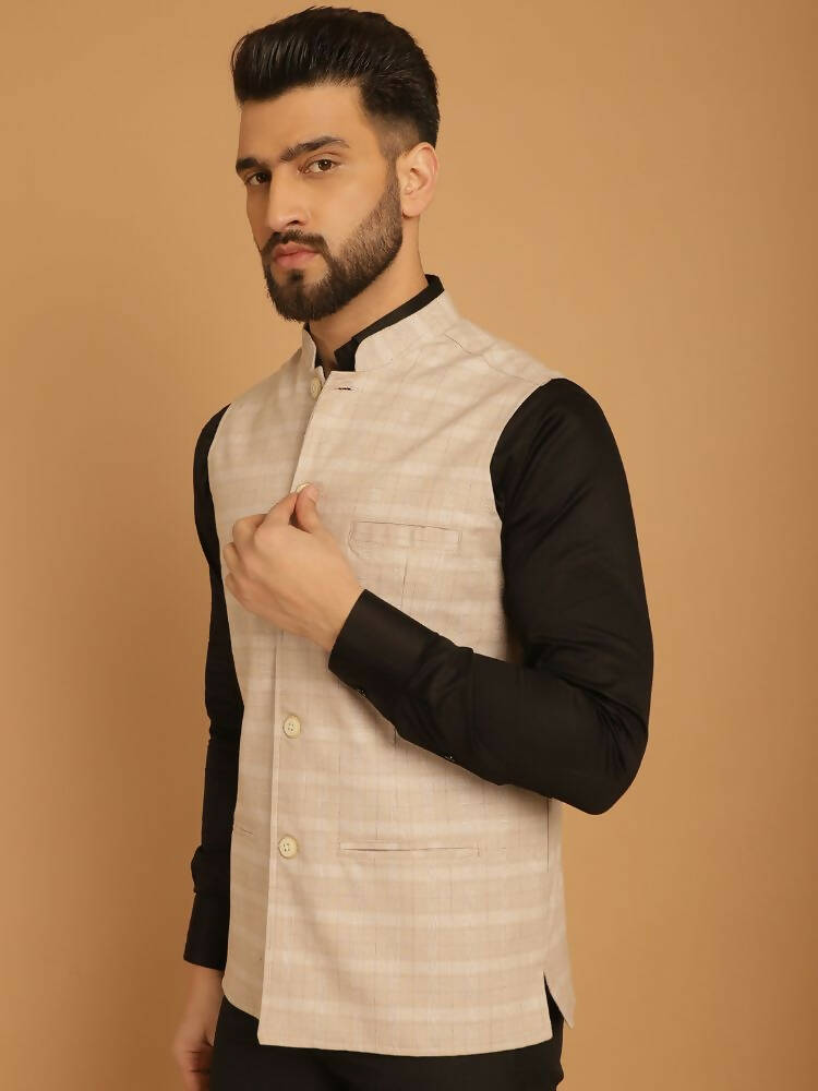 Even Apparels Nehru Jacket With Welt Pockets - Beige - Distacart