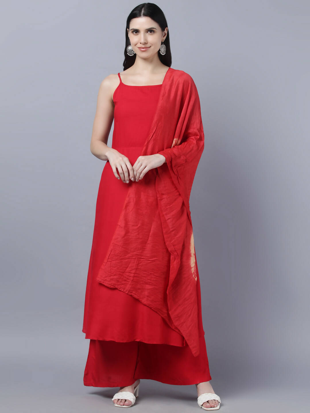 Myshka Women Red High Slit Kurta with Palazzos With Dupatta - Distacart