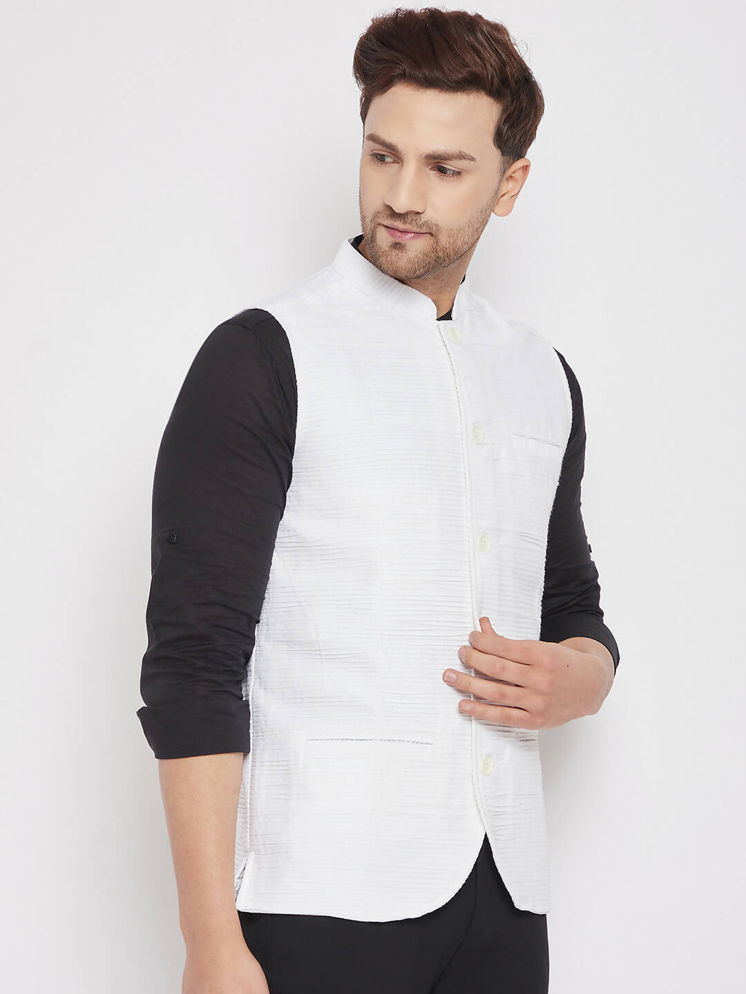 Even Apparels White Cotton Men Woven Nehru Jacket - Distacart