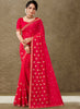 Red Georgette Embroidered Saree with Unstitched Blouse Piece - Avika - Distacart