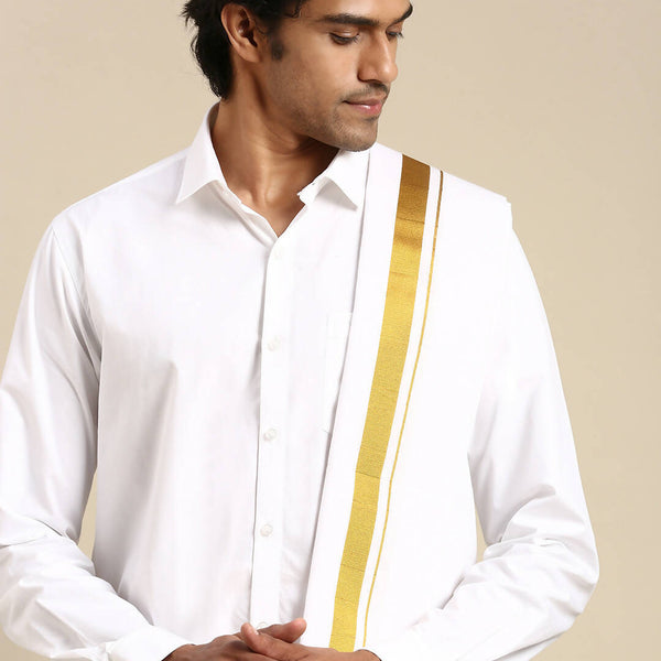Ramraj Cotton Mens Premium Wedding Cotton White Dhoti with shirt Bit & Towel Set - Distacart