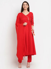 Thumbnail for Rudra Bazaar Red Anarkali Kurti & Pyjamas With Dupatta - Distacart