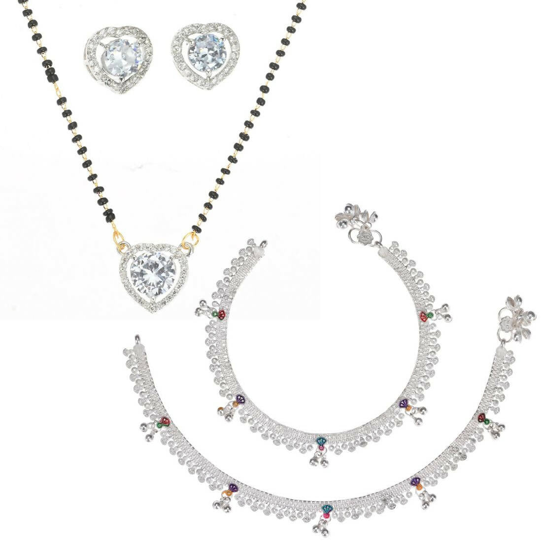 AanyaCentric Gold-plated Mangalsutra Pendant Earring Set & Silver Plated Anklet - Distacart